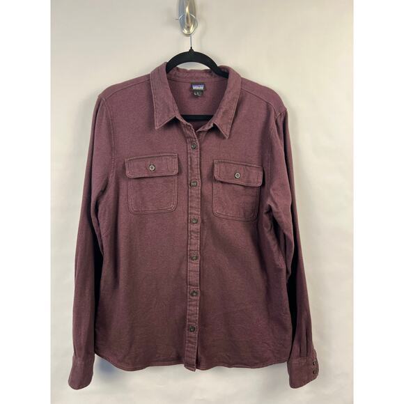 Patagonia Button Front Shirt Maroon Organic Cotton Twill Long Sleeve Workwear L - Picture 2 of 12